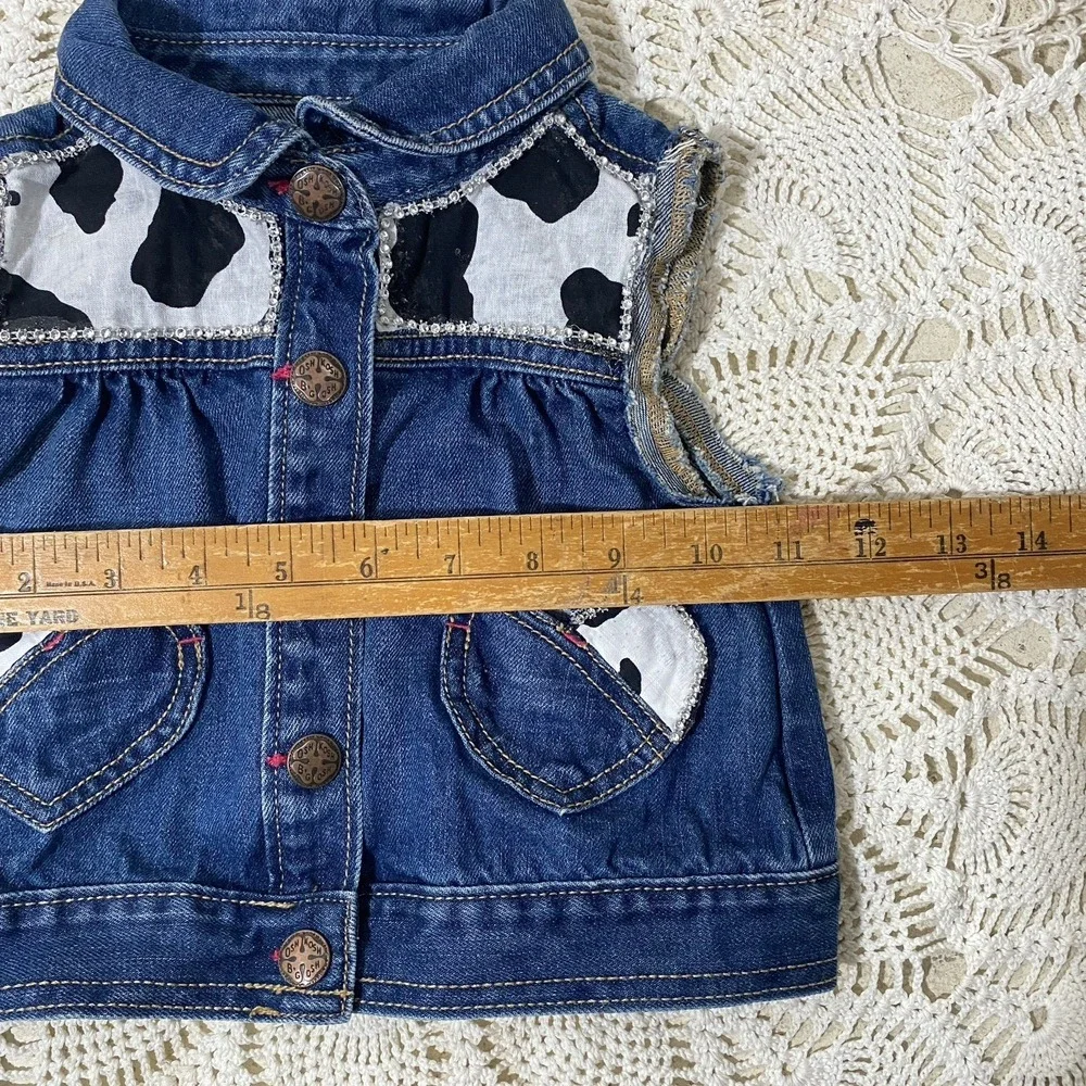 OshKosh‎ B'gosh Toddler Western Bling Denim Vest Cow Print Jewel Trim Size 2T